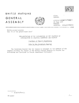 General Assembly the Report of the United !1Ations L-Jission to Observe the R"R"Rendum and Raeetions in French Somaliland (Djibouti)