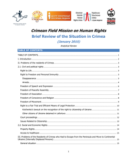 Crimean Field Mission on Human Rights Brief Review of the Situation in Crimea
