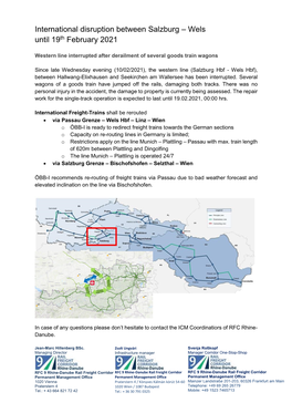 International Disruption Between Salzburg – Wels Until 19Th February 2021