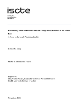 How Identity and Role Influence Russian Foreign Policy Behavior in the Middle East: a Focus on the Israeli-Palestinian Conflict
