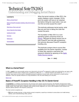 Basics of Powerpc Exception Handling in Mac OS X's Darwin Kernel One Find out What Caused the Crash?