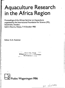 Aquaculture Research in the Africa Region