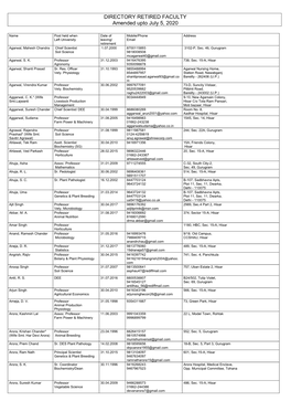 DIRECTORY RETIRED FACULTY Amended Upto July 5, 2020