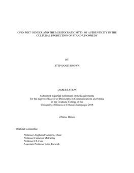 Gender and the Meritocratic Myth of Authenticity in the Cultural Production of Stand-Up Comedy by Stephanie Brown