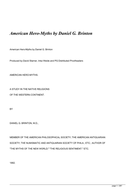 American Hero-Myths by Daniel G. Brinton</H1>