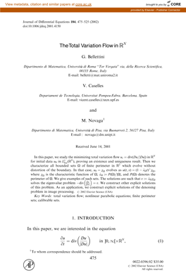 THE TOTAL VARIATION FLOW in RN 477 Variation And, for That, We Need to Have at Our Disposal Explicit Solutions Which Display This Behavior