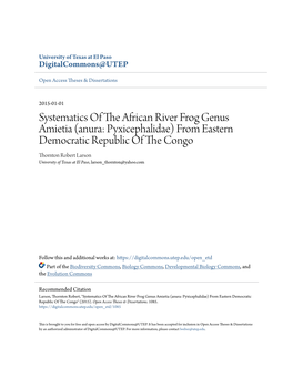 Systematics of the African River Frog Genus Amietia (Anura
