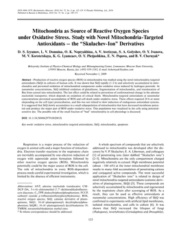 Mitochondria As Source of Reactive Oxygen Species Under Oxidative Stress