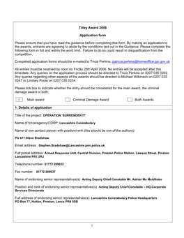 Tilley Award 2006 Application Form Please Ensure That You Have Read the Guidance Before Completing This Form. by Making an Appli
