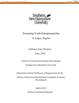 Promoting Youth Entrepreneurship in Lagos, Nigeria