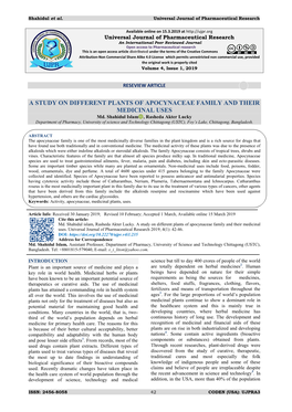 A STUDY on DIFFERENT PLANTS of APOCYNACEAE FAMILY and THEIR MEDICINAL USES Md