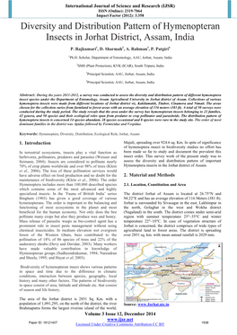 Diversity and Distribution Pattern of Hymenoptera Insects in Jorhat