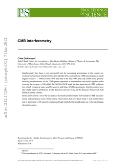 CMB Interferometry Clive Dickinson