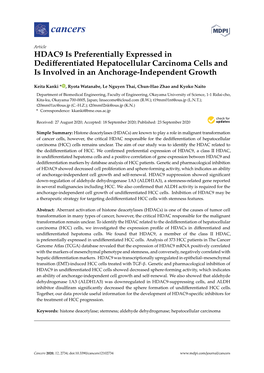 HDAC9 Is Preferentially Expressed in Dedifferentiated Hepatocellular Carcinoma Cells and Is Involved in an Anchorage-Independent