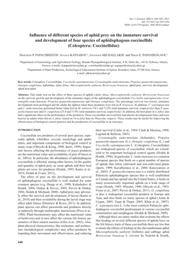 Influence of Different Species of Aphid Prey on the Immature Survival and Development of Four Species of Aphidophagous Coccinellids (Coleoptera: Coccinellidae)