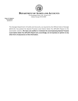 DEPARTMENT of AUDITS and ACCOUNTS 270 Washington Street, S.W., Room 4-101 Atlanta, Georgia 30334-8400 GREG S