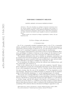 Arxiv:0902.0349V3 [Math.AG] 3 Feb 2021 Hae on Sheaves Epciey Eie Aeoyo Hae on Sheaves Let of Category Subschemes