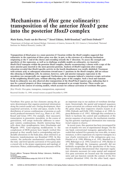 Transposition of the Anterior Hoxb1 Gene Into the Posterior Hoxd Complex