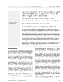 Molecular Systematics of the Subaerial Green Algal Order Trentepohliales: an Assessment Based on Morphological and Molecular Data