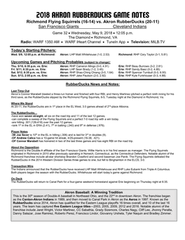 Rubberducks Game Notes 050918