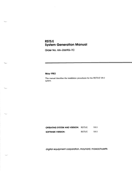 RSTS/E System Generation Manual Order No