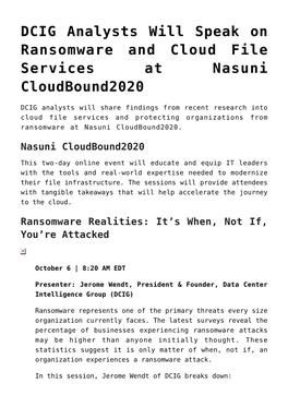 DCIG Analysts Will Speak on Ransomware and Cloud File Services at Nasuni Cloudbound2020