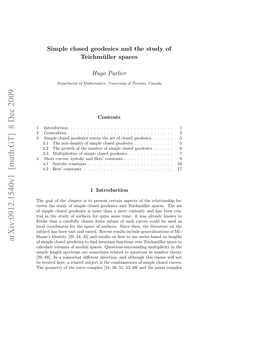 Simple Closed Geodesics and the Study of Teichm\" Uller Spaces