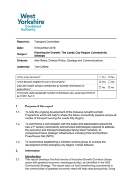 Planning for Growth: the Leeds City Region Connectivity Strategy