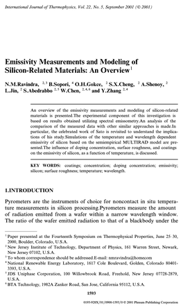 Emissivity Measurements and Modeling of Silicon-Related Materials: an Overview1