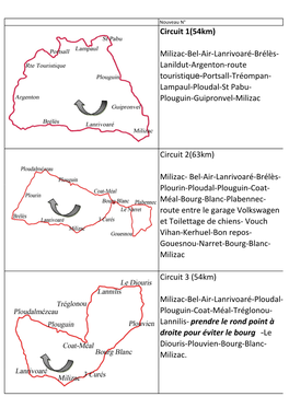 Circuit 1(54Km) Milizac-Bel-Air-Lanrivoaré-Brélès- Lanildut-Argenton-Route Touristique-Portsall-Tréompan- Lampaul-Ploudal-St
