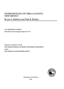 HYDROGEOLOGY of CIBOLA COUNTY, NEW MEXICO by Joe A