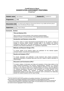 DISSERTATION ASSESSMENT PROFORMA: Empirical 1