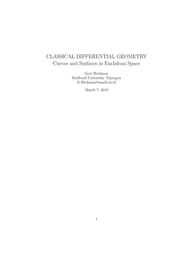 CLASSICAL DIFFERENTIAL GEOMETRY Curves and Surfaces in Euclidean Space