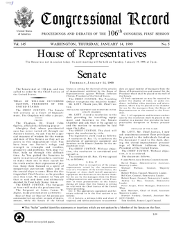 Congressional Record United States Th of America PROCEEDINGS and DEBATES of the 106 CONGRESS, FIRST SESSION