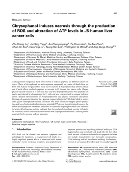 Chrysophanol Induces Necrosis Through the Production of ROS and Alteration of ATP Levels in J5 Human Liver Cancer Cells