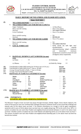 Daily Report of Weather and Flood Situation. Rainfall In