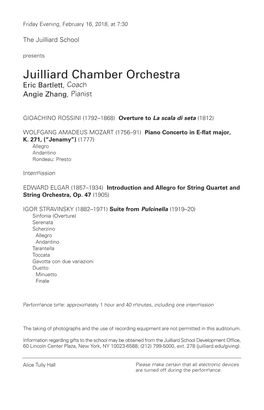 Juilliard Chamber Orchestra Eric Bartlett , Coach Angie Zhang , Pianist