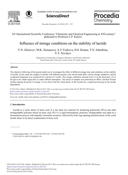 Influence of Storage Conditions on the Stability of Lactide