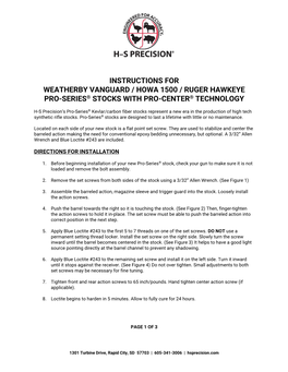 Instructions for Weatherby Vanguard / Howa 1500 / Ruger Hawkeye Pro-Series® Stocks with Pro-Center® Technology