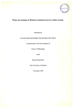 Water Use Strategy of Melaleuca Halmaturorum in a Saline Swamp