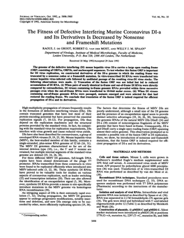 The Fitness of Defective Interfering Murine Coronavirus DI-A and Its Derivatives Is Decreased by Nonsense and Frameshift Mutations RAOUL J