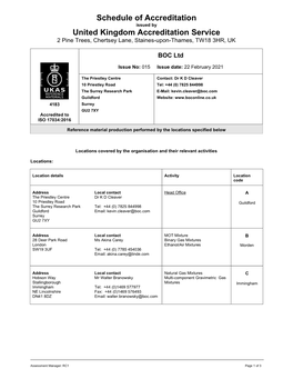 Schedule of Accreditation United Kingdom Accreditation Service