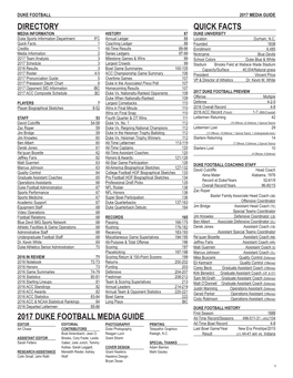 Directory 2017 Duke Football Media Guide Quick Facts