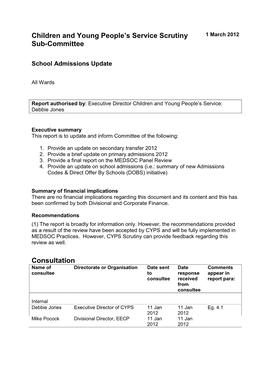 School Admissions Update