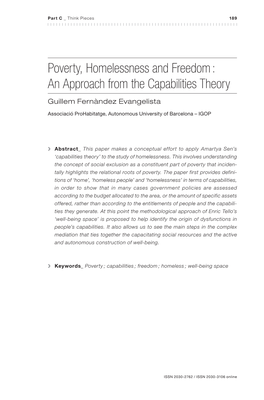 Poverty, Homelessness and Freedom : an Approach from the Capabilities Theory