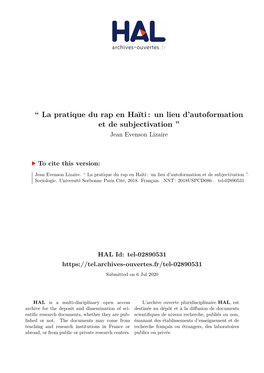 `` La Pratique Du Rap En Haïti: Un Lieu D'autoformation Et De Subjectivation ''