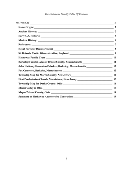 1 the Hathaway Family Table of Contents