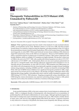 Therapeutic Vulnerabilities in FLT3-Mutant AML Unmasked by Palbociclib