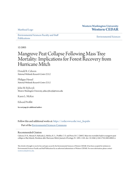 Mangrove Peat Collapse Following Mass Tree Mortality: Implications for Forest Recovery from Hurricane Mitch Donald R