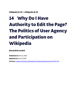 The Politics of User Agency and Participation on Wikipedia